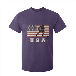 USA Flag Hockey T Shirt For Kid Patriotic Ice Hockey Player Retro Vintage TS02 Purple Print Your Wear