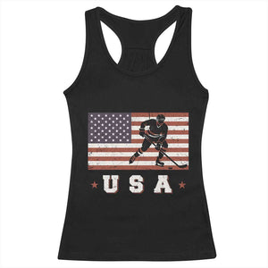 USA Flag Hockey Racerback Tank Top Patriotic Ice Hockey Player Retro Vintage TS02 Black Print Your Wear