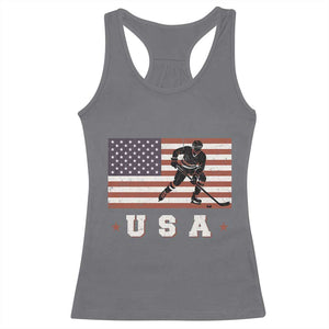 USA Flag Hockey Racerback Tank Top Patriotic Ice Hockey Player Retro Vintage TS02 Charcoal Print Your Wear
