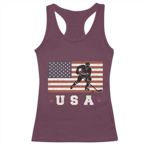 USA Flag Hockey Racerback Tank Top Patriotic Ice Hockey Player Retro Vintage TS02 Maroon Print Your Wear