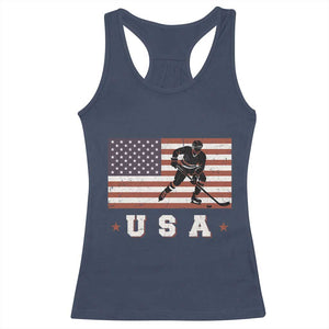 USA Flag Hockey Racerback Tank Top Patriotic Ice Hockey Player Retro Vintage TS02 Navy Print Your Wear