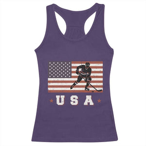USA Flag Hockey Racerback Tank Top Patriotic Ice Hockey Player Retro Vintage TS02 Purple Print Your Wear