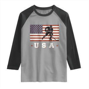 USA Flag Hockey Raglan Shirt Patriotic Ice Hockey Player Retro Vintage TS02 Sport Gray Black Print Your Wear
