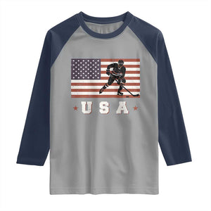USA Flag Hockey Raglan Shirt Patriotic Ice Hockey Player Retro Vintage TS02 Sport Gray Navy Print Your Wear