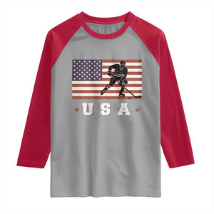 USA Flag Hockey Raglan Shirt Patriotic Ice Hockey Player Retro Vintage TS02 Sport Gray Red Print Your Wear