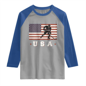 USA Flag Hockey Raglan Shirt Patriotic Ice Hockey Player Retro Vintage TS02 Sport Gray Royal Print Your Wear