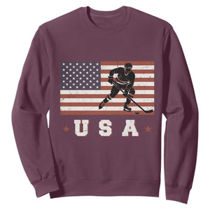 USA Flag Hockey Sweatshirt Patriotic Ice Hockey Player Retro Vintage TS02 Maroon Print Your Wear