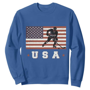 USA Flag Hockey Sweatshirt Patriotic Ice Hockey Player Retro Vintage TS02 Royal Blue Print Your Wear