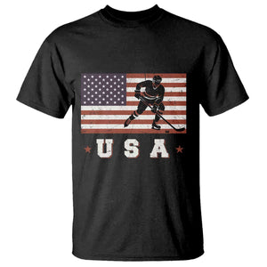 USA Flag Hockey T Shirt Patriotic Ice Hockey Player Retro Vintage TS02 Black Print Your Wear