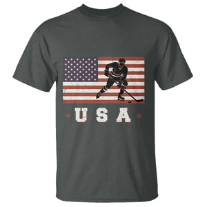 USA Flag Hockey T Shirt Patriotic Ice Hockey Player Retro Vintage TS02 Dark Heather Print Your Wear