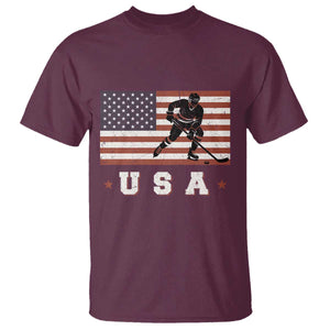 USA Flag Hockey T Shirt Patriotic Ice Hockey Player Retro Vintage TS02 Maroon Print Your Wear