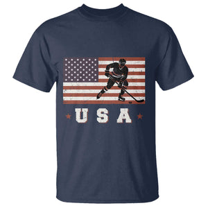 USA Flag Hockey T Shirt Patriotic Ice Hockey Player Retro Vintage TS02 Navy Print Your Wear