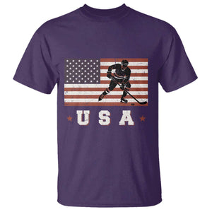 USA Flag Hockey T Shirt Patriotic Ice Hockey Player Retro Vintage TS02 Purple Print Your Wear