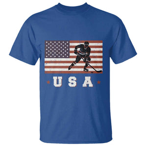 USA Flag Hockey T Shirt Patriotic Ice Hockey Player Retro Vintage TS02 Royal Blue Print Your Wear