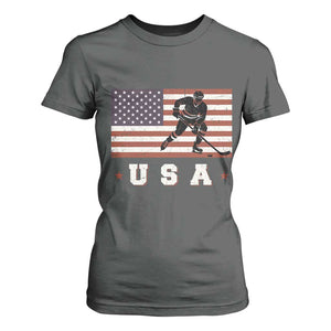 USA Flag Hockey T Shirt For Women Patriotic Ice Hockey Player Retro Vintage TS02 Dark Heather Print Your Wear