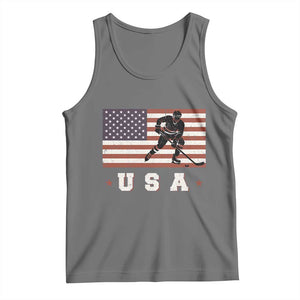 USA Flag Hockey Tank Top Patriotic Ice Hockey Player Retro Vintage TS02 Black Heather Print Your Wear