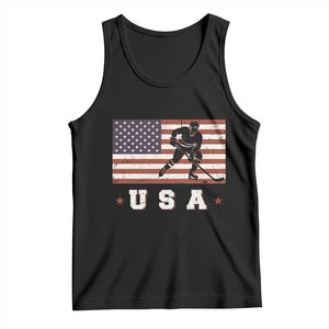 USA Flag Hockey Tank Top Patriotic Ice Hockey Player Retro Vintage TS02 Black Print Your Wear