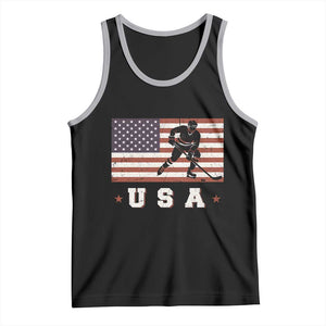 USA Flag Hockey Tank Top Patriotic Ice Hockey Player Retro Vintage TS02 Black Athletic Heather Print Your Wear