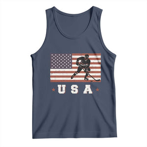 USA Flag Hockey Tank Top Patriotic Ice Hockey Player Retro Vintage TS02 Navy Print Your Wear