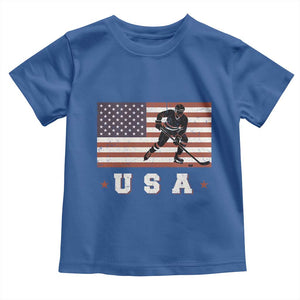 USA Flag Hockey Toddler T Shirt Patriotic Ice Hockey Player Retro Vintage TS02 Royal Blue Print Your Wear