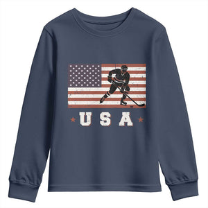 USA Flag Hockey Youth Sweatshirt Patriotic Ice Hockey Player Retro Vintage TS02 Navy Print Your Wear