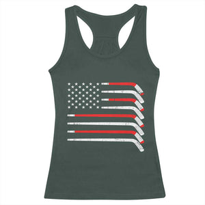USA Flag Hockey Racerback Tank Top Patriotic Hockey Stick American Flags TS02 Dark Forest Green Print Your Wear
