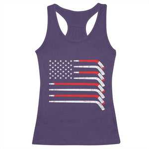 USA Flag Hockey Racerback Tank Top Patriotic Hockey Stick American Flags TS02 Purple Print Your Wear