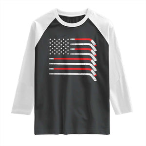 USA Flag Hockey Raglan Shirt Patriotic Hockey Stick American Flags TS02 Black White Print Your Wear