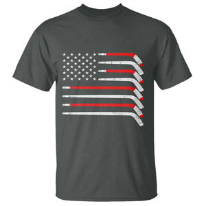 USA Flag Hockey T Shirt Patriotic Hockey Stick American Flags TS02 Dark Heather Print Your Wear