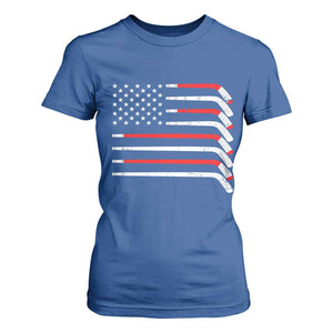 USA Flag Hockey T Shirt For Women Patriotic Hockey Stick American Flags TS02 Royal Blue Print Your Wear