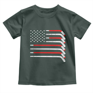 USA Flag Hockey Toddler T Shirt Patriotic Hockey Stick American Flags TS02 Dark Forest Green Print Your Wear