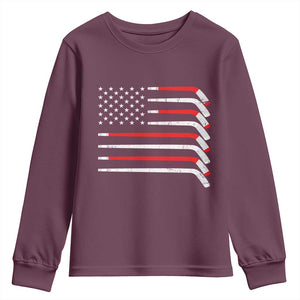 USA Flag Hockey Youth Sweatshirt Patriotic Hockey Stick American Flags TS02 Maroon Print Your Wear