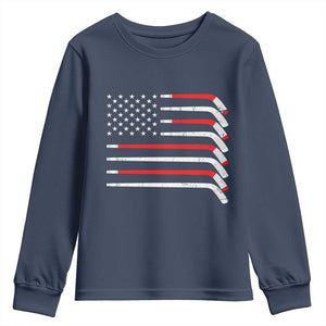 USA Flag Hockey Youth Sweatshirt Patriotic Hockey Stick American Flags TS02 Navy Print Your Wear