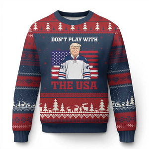 USA Flag Hockey Trump Ugly Christmas Sweater Don't Play With The USA TS02 Navy Red Print Your Wear