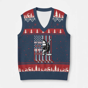 USA Flag Hockey V-Neck Knit Sweater Vest Skull Player My Goal Is To Deny Yours TS02 Navy Red Print Your Wear