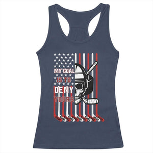 USA Flag Hockey Racerback Tank Top Skull Player My Goal Is To Deny Yours TS02 Navy Print Your Wear