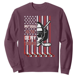 USA Flag Hockey Sweatshirt Skull Player My Goal Is To Deny Yours TS02 Maroon Print Your Wear