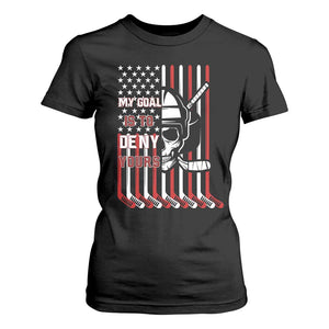 USA Flag Hockey T Shirt For Women Skull Player My Goal Is To Deny Yours TS02 Black Print Your Wear