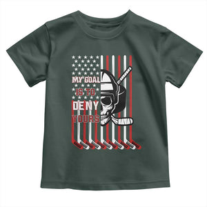 USA Flag Hockey Toddler T Shirt Skull Player My Goal Is To Deny Yours TS02 Dark Forest Green Print Your Wear