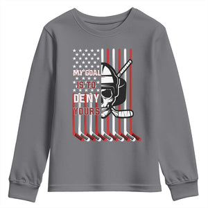 USA Flag Hockey Youth Sweatshirt Skull Player My Goal Is To Deny Yours TS02 Charcoal Print Your Wear
