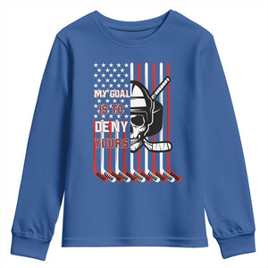 USA Flag Hockey Youth Sweatshirt Skull Player My Goal Is To Deny Yours TS02 Royal Blue Print Your Wear