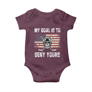 USA Flag Hockey Skull Baby Onesie My Goal Is To Deny Yours TS02 Maroon Print Your Wear