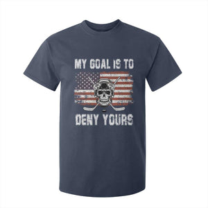 USA Flag Hockey Skull T Shirt For Kid My Goal Is To Deny Yours TS02 Navy Print Your Wear