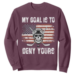 USA Flag Hockey Skull Sweatshirt My Goal Is To Deny Yours TS02 Maroon Print Your Wear