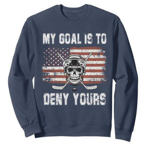 USA Flag Hockey Skull Sweatshirt My Goal Is To Deny Yours TS02 Navy Print Your Wear