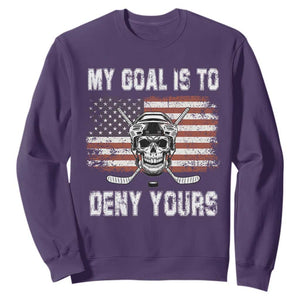 USA Flag Hockey Skull Sweatshirt My Goal Is To Deny Yours TS02 Purple Print Your Wear