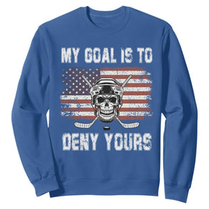 USA Flag Hockey Skull Sweatshirt My Goal Is To Deny Yours TS02 Royal Blue Print Your Wear