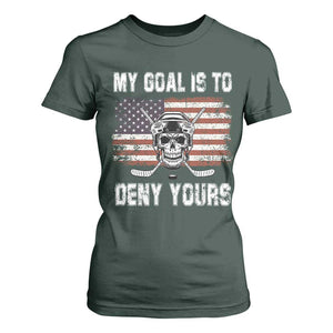 USA Flag Hockey Skull T Shirt For Women My Goal Is To Deny Yours TS02 Dark Forest Green Print Your Wear