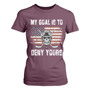 USA Flag Hockey Skull T Shirt For Women My Goal Is To Deny Yours TS02 Maroon Print Your Wear