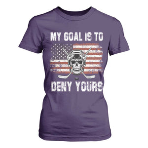 USA Flag Hockey Skull T Shirt For Women My Goal Is To Deny Yours TS02 Purple Print Your Wear